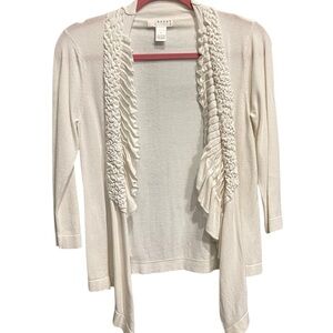 Kenar Cream White  Ruffle Cardigan  Sweater 58% Cotton
